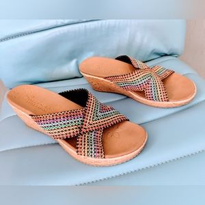 Skechers Luxe Foam Multicolor Cross Strap Slip-on Wedge